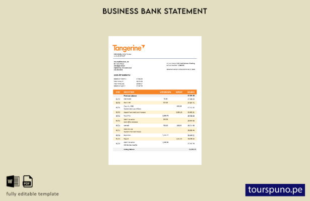 listo para imprimir Extracto bancario comercial de Tangerine Plantilla en format